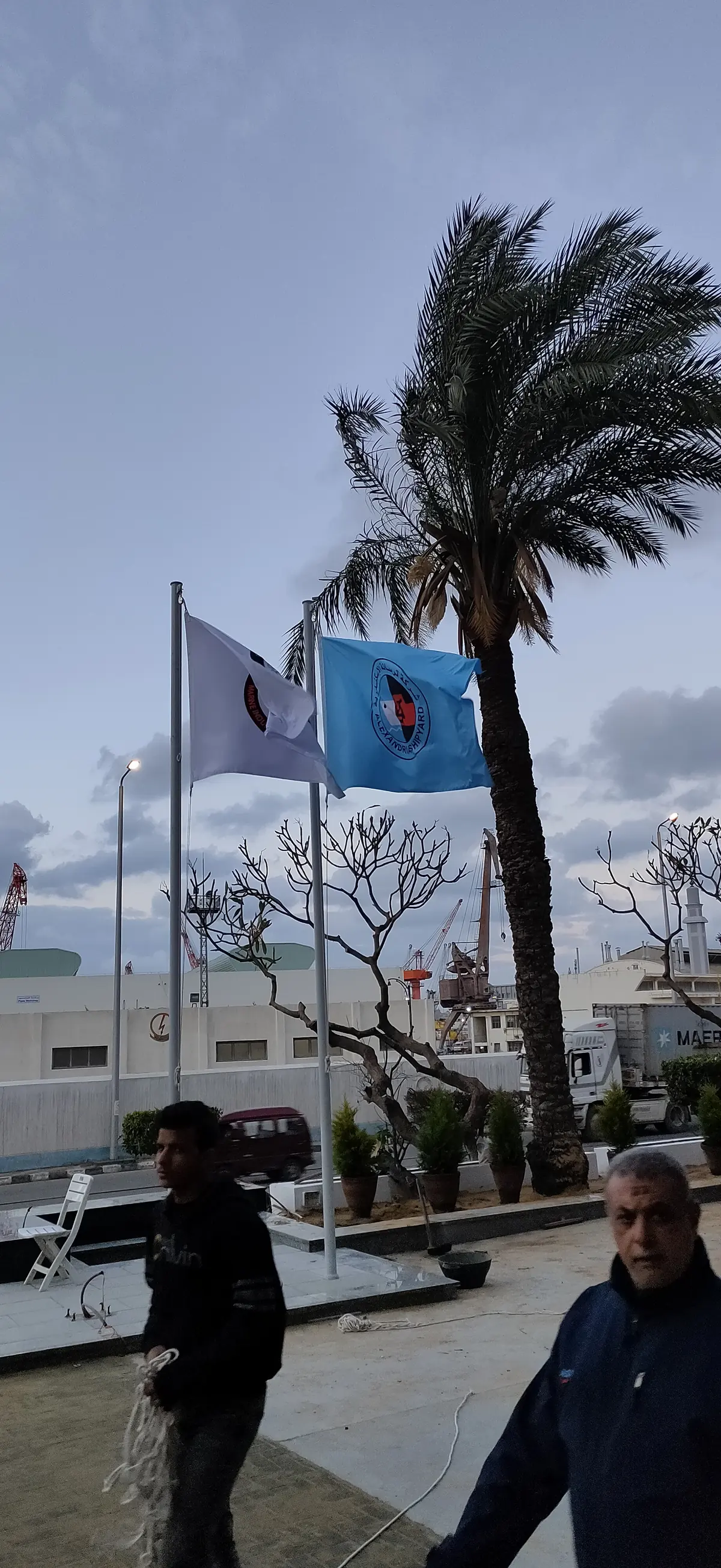 أعلام مؤسسية مرفوعة على ساريات ترسانة الإسكندرية
